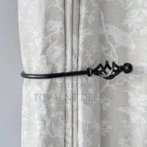 Black  With Crown Top Fully Installed Curtain Holder
