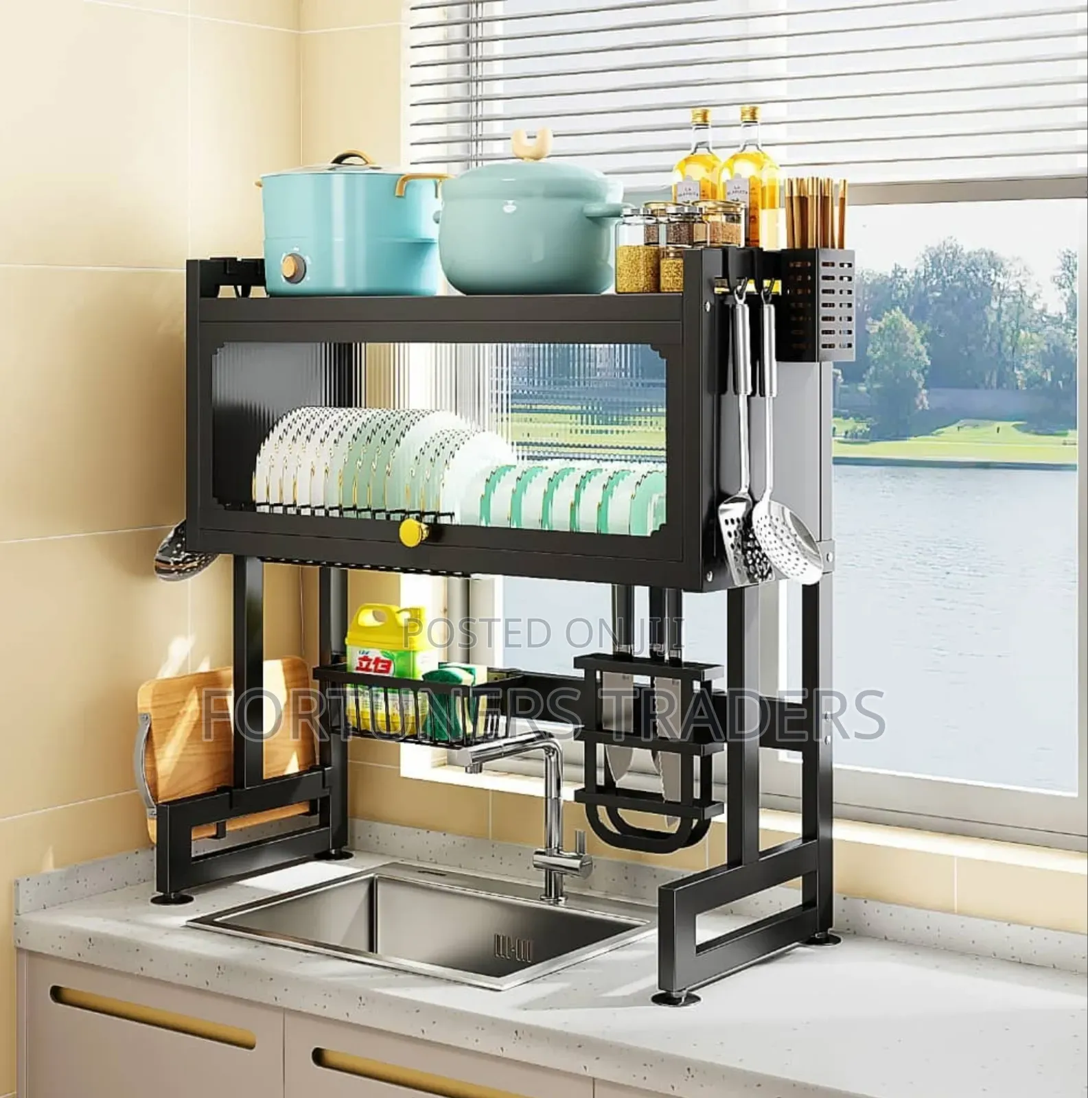 Multifunctional Flip Kitchen Dish Rack With a Mirror
