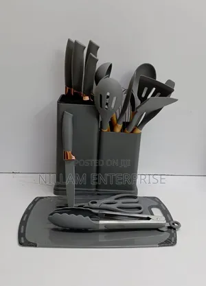 19pc Silicon Spoon Set + Knife Set + Bamboo