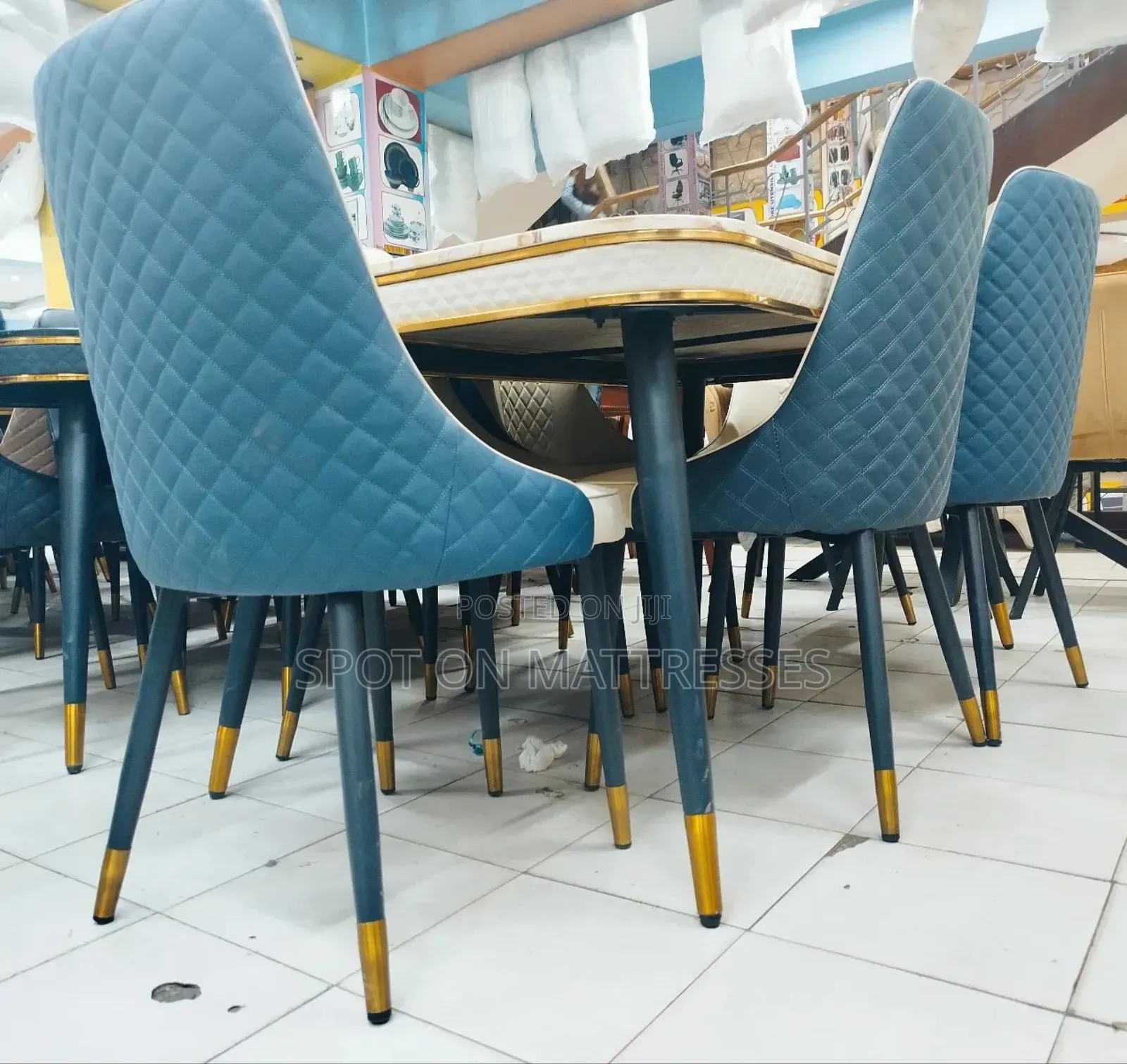 Marble Top Dining Table Set With Gold Coating + Delivery.