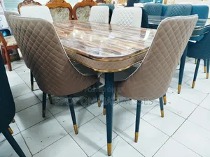 Classic Dining Set - Marble Top Table With Gold Finishing.