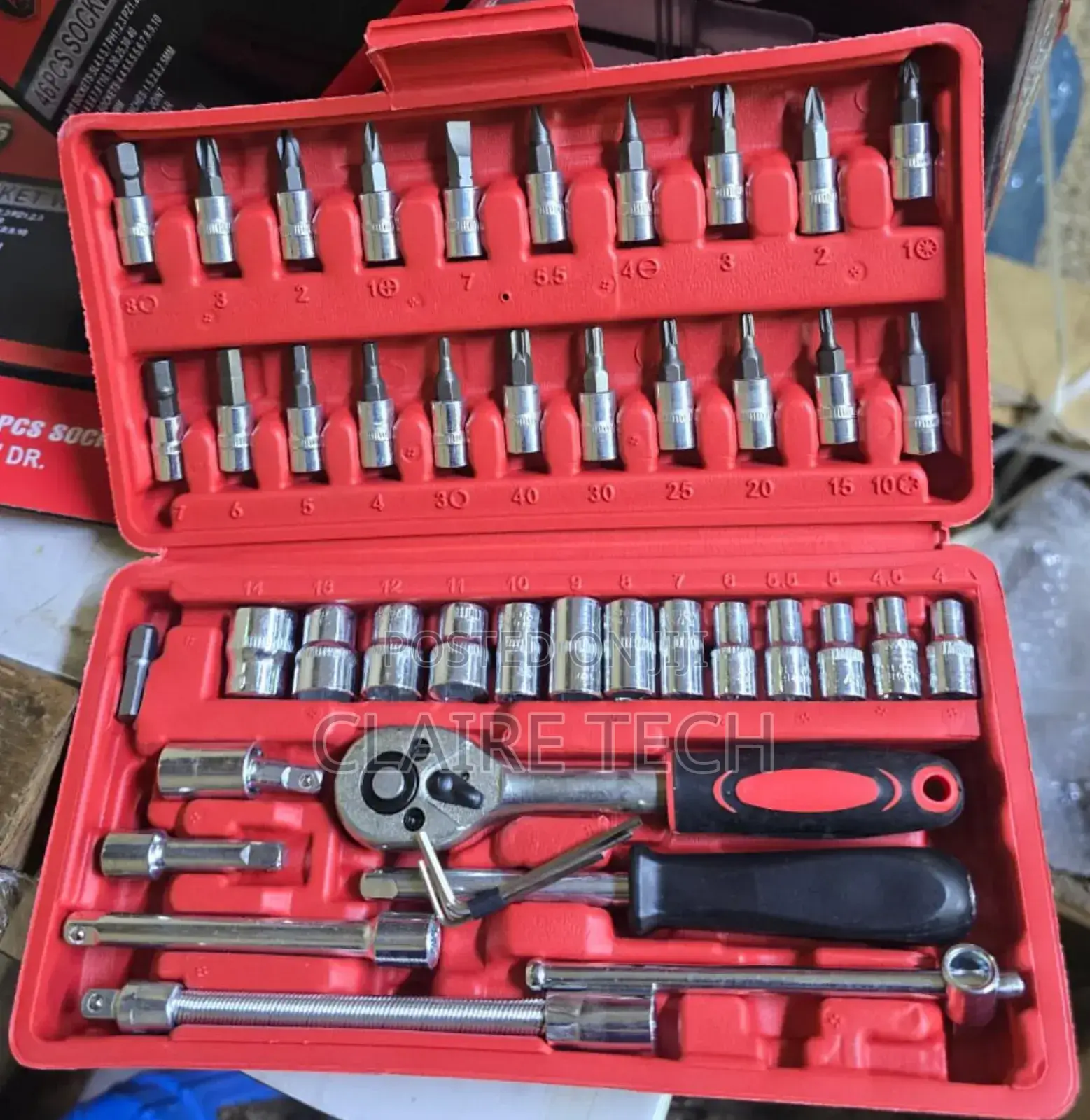 Mythco 46pcs Socket Wrench Set - Auto Repair Tool Kit Red