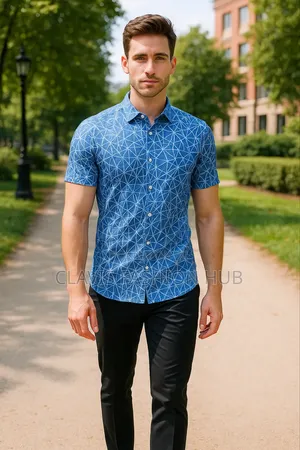 Patterned Shirt Sky Blue And White Shrieks.