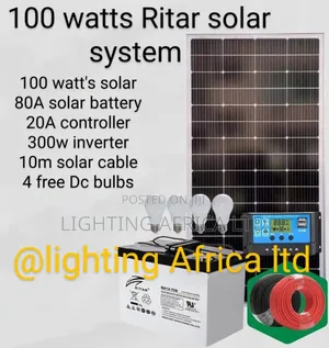 100 Watts Solar - 80a Battery - 20a Controller - 300w Inverter Kit