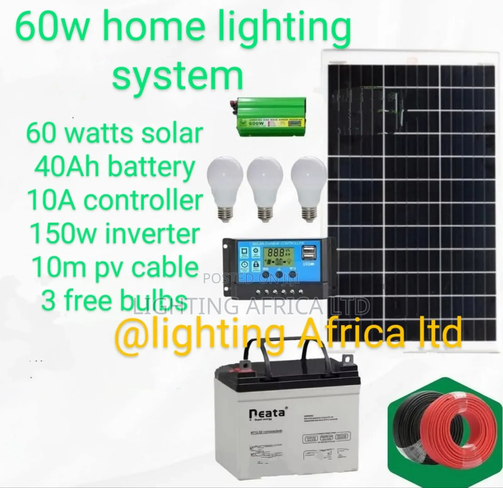 Nyumbani 60w Solar Lighting Charging Full Package Plus Free 4 Bulbs