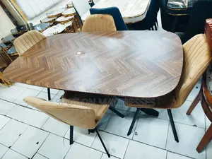 Stylish Dining Set - 4 Suede Chairs and Wooden Top Table.