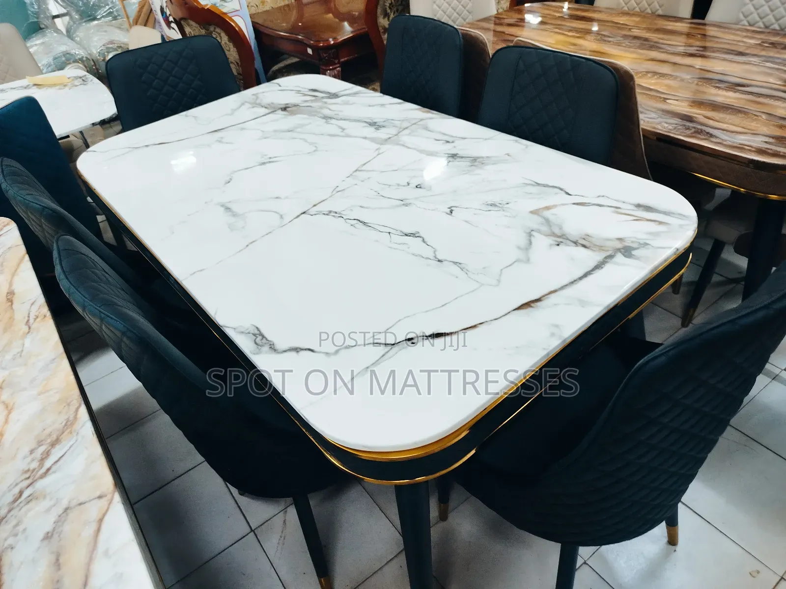 15% Off - Marble Top Dining Set With 6 Leather Chairs.