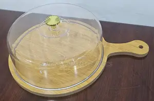 30cm Bamboo Tray With Handle+Acrylic Dome Cover