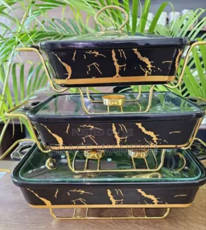 3pcs Black Gold Ceramic Chaffing Dish