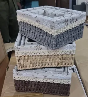 3pc Wooven Rattan Baskets