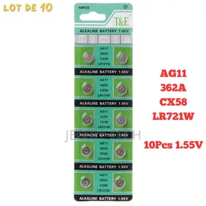 Lot 10 Batteries Ag11 / 362 362a / Cx58 / Lr721 / Lr421w 1.5