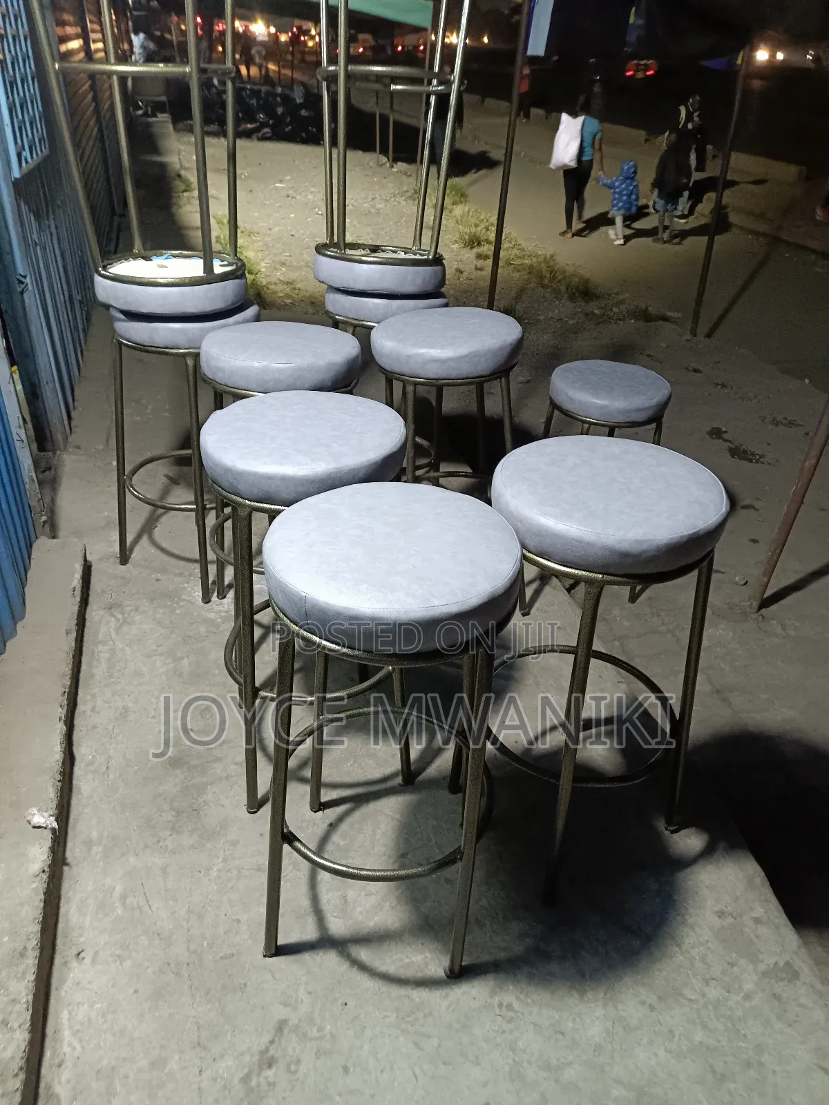 Backless Round Stools, Light Grey