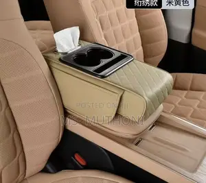 Beige Universal Console Armrest Cushion With 2 Cups Holder