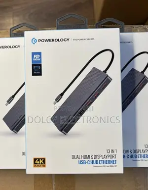 Powerology 13in1 Usb-C Hub Hdmi Type-C100w Pd Microsd Aux
