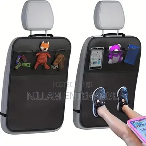 Car Back Seat Kick Mat + 3 Pockets Storage,