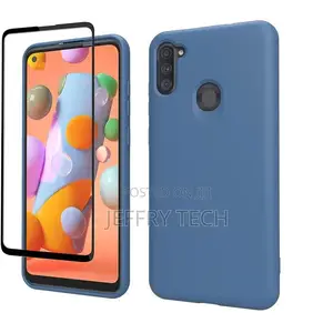 Silicone Case for Samsung A11 With Screen Protector - Blue
