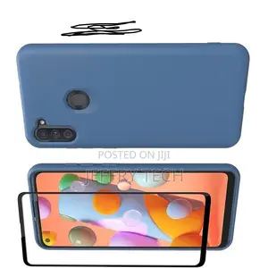Silicone Case for Samsung A11 With Screen Protector - Blue