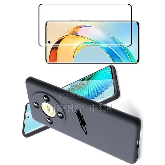 Case for Honor X9b With Tempered Glass Screen Protector Blac
