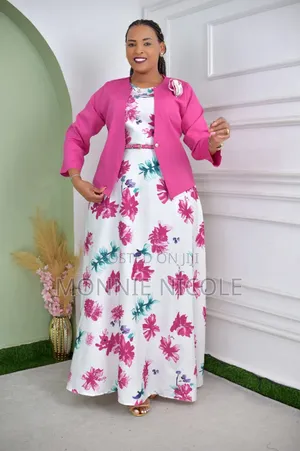 Floral Pink Long Dress With Coat