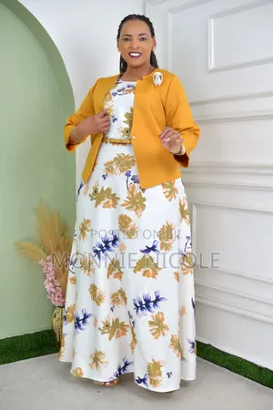 Yellow Print Long Dress With A Coat