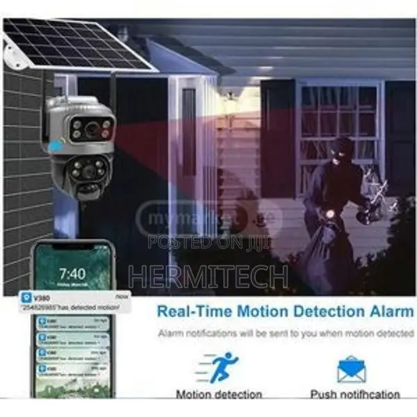 Wifi Solar Powered Wireless Camera, Dual Lens- 100% Wire