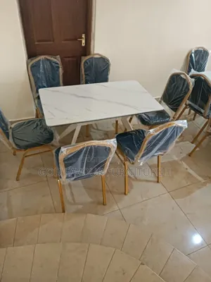 New White Dining Table/Hotel Table With 6 Chairs Jkg5