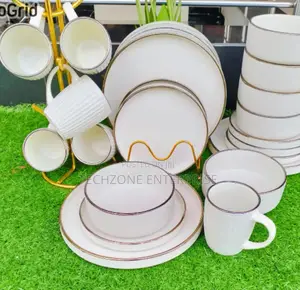 24pcs Ceramic Dinner Set With Gold Rim ;