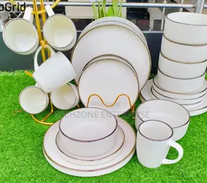 Ceramic White Dinner Set With Gold Rim 24pcs Dinner Set ;