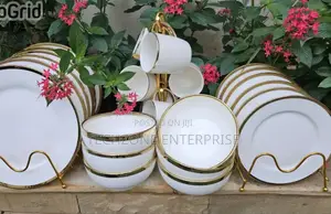 *White 24 Pieces Gold Rimmed Trendy Dinner Sets*.,