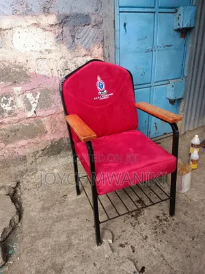 Church Chair With Logo and a Wooden Armrest 