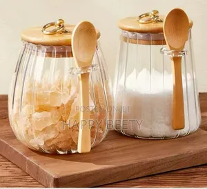 Glass Storage Jars With Bamboo Lid and Spoon