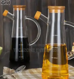 Unique Oil /Vinegar Glass Dispenser With Bamboo Lid Cover ;