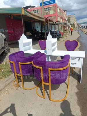 2 Manicure Sets, White Table, Purple Seats