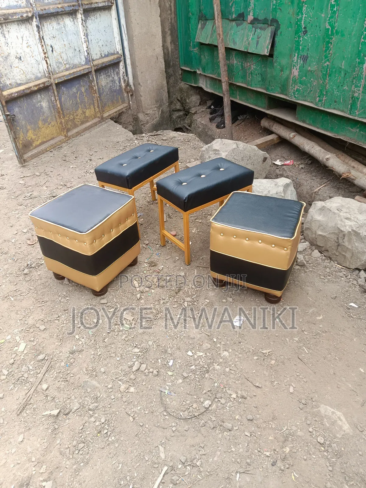 Pedicure Stools, Black and Gold 