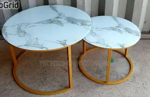 Aesthetic Marble Nesting Coffee Table (Glass Effect) White