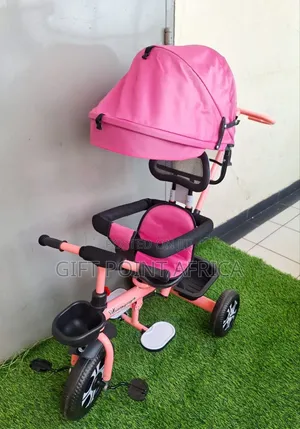 Pink 1-4 Years Push Handle Tricycle With Canopy For Kids