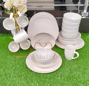 24pcs White-Marble Plain Round Dinner Set*