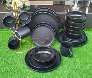 * Black 24pcs White Plain Dinner Set*