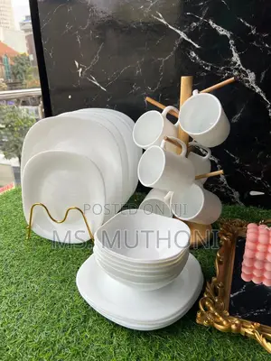 24pcs White Plain Square Dinner Set (Square Plates)