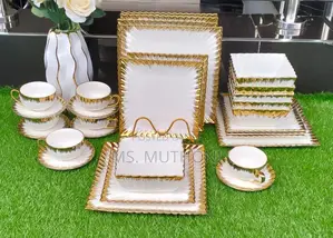 30pcs White Dinner Set With Gold Rim*