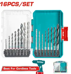 Total 16 PCS Metal,
Masonry and Wood
Drill Bits Set