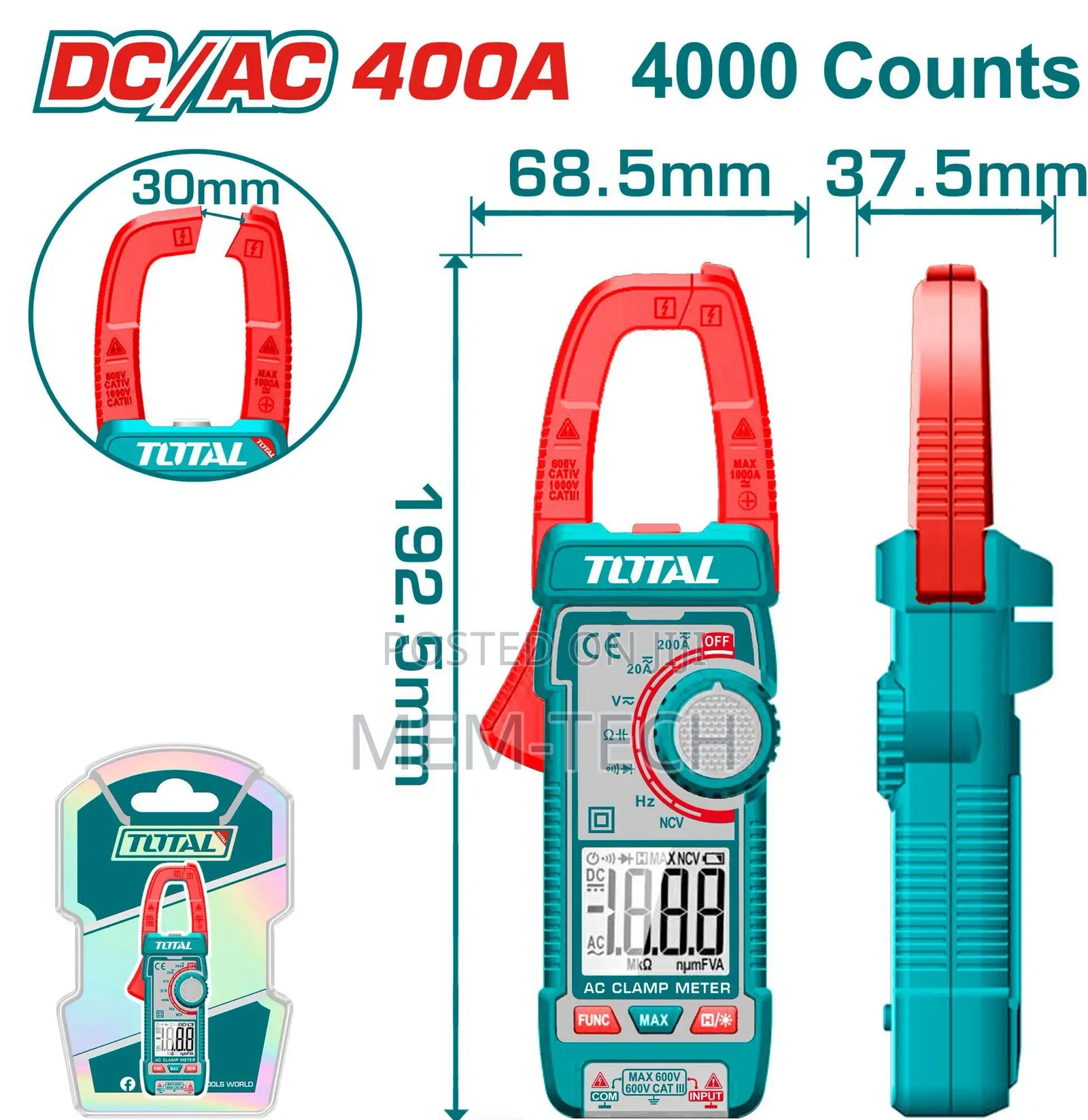 Total Tmt762002 Dc/Ac 400a Clamp Meter 4000 Counts