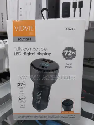 Vidvie Car Charger 72w Type C Port Pd Qc4.0 Cc521c - Black