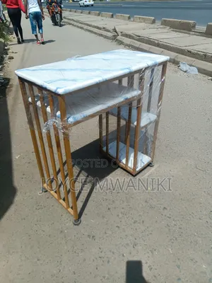 Nail Marble Table With Shelves 
