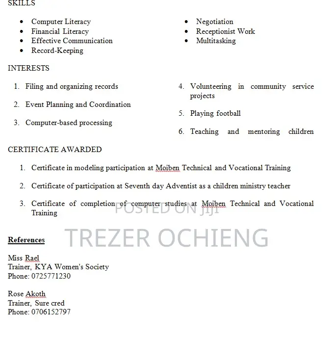 Hotel Receptionist – Kisumu