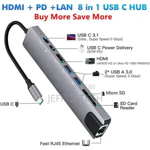 Adapter 8 in 1 Usb C Hub Multi-Port Type C Adapter With H