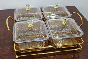4pcs Glass Golden Sugar Dish Set