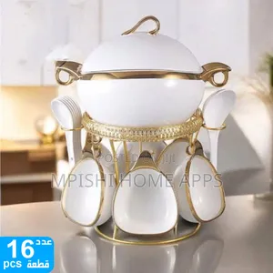 16pc Ceramic Soup Set on Golden Stand (4 Colours)