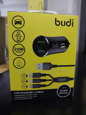 Budi 12w Car Charger With 3-in-1 Charging Cable 1m