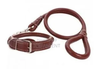 Complete Set Grip Rolled Up Leather Dog Collar And Leash
